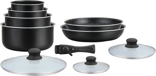HAGEN, HA04630 Bateria, bateria z patelni i patelni, 10 sztuk, czarny, Kuchnia 10 sztuk Powłoka Pierre HA0