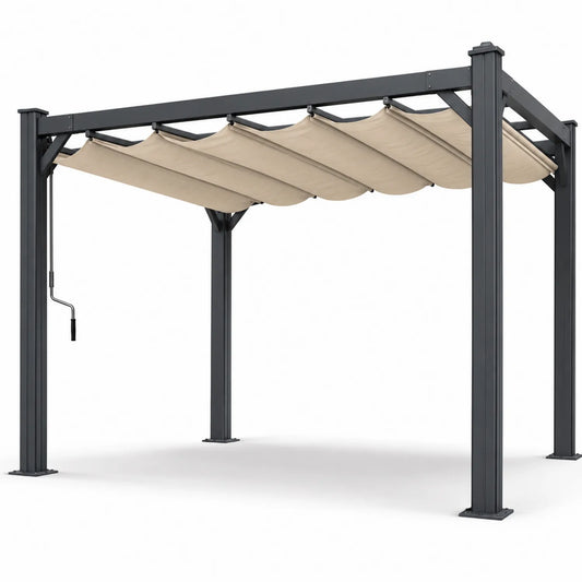 Aluminiowa pergola ogrodowa z beżowym płótnem 300x400 cm