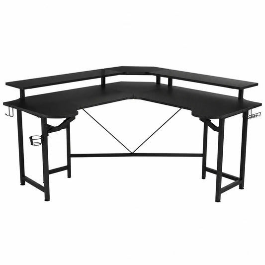 Biurko narożne gamingowe L-kształtne metalowe czarne 150x130x75 cm