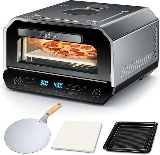 ZACHVO piec do pizzy, Piekarnik elektryczny do pizzy, 13 programów, Neapolitańska pizza w 90 sekund, 450°C