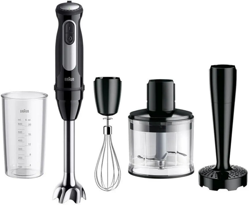 Braun blender kielichowy, Blender MQ55307M, stal nierdzewna, akcesoria ze stali nierdzewnej, 2 prędkości