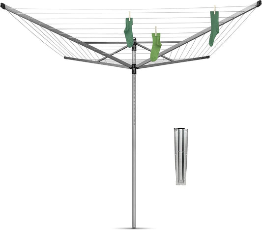 Brabantia, Model 60m, 60m - Obrót płynem - Praktyczne - Metal gniazdko €Do posadzenia w podłodze - Metaliczny Szary - 295 cm, - Suszarka do płukania warstw liftowych