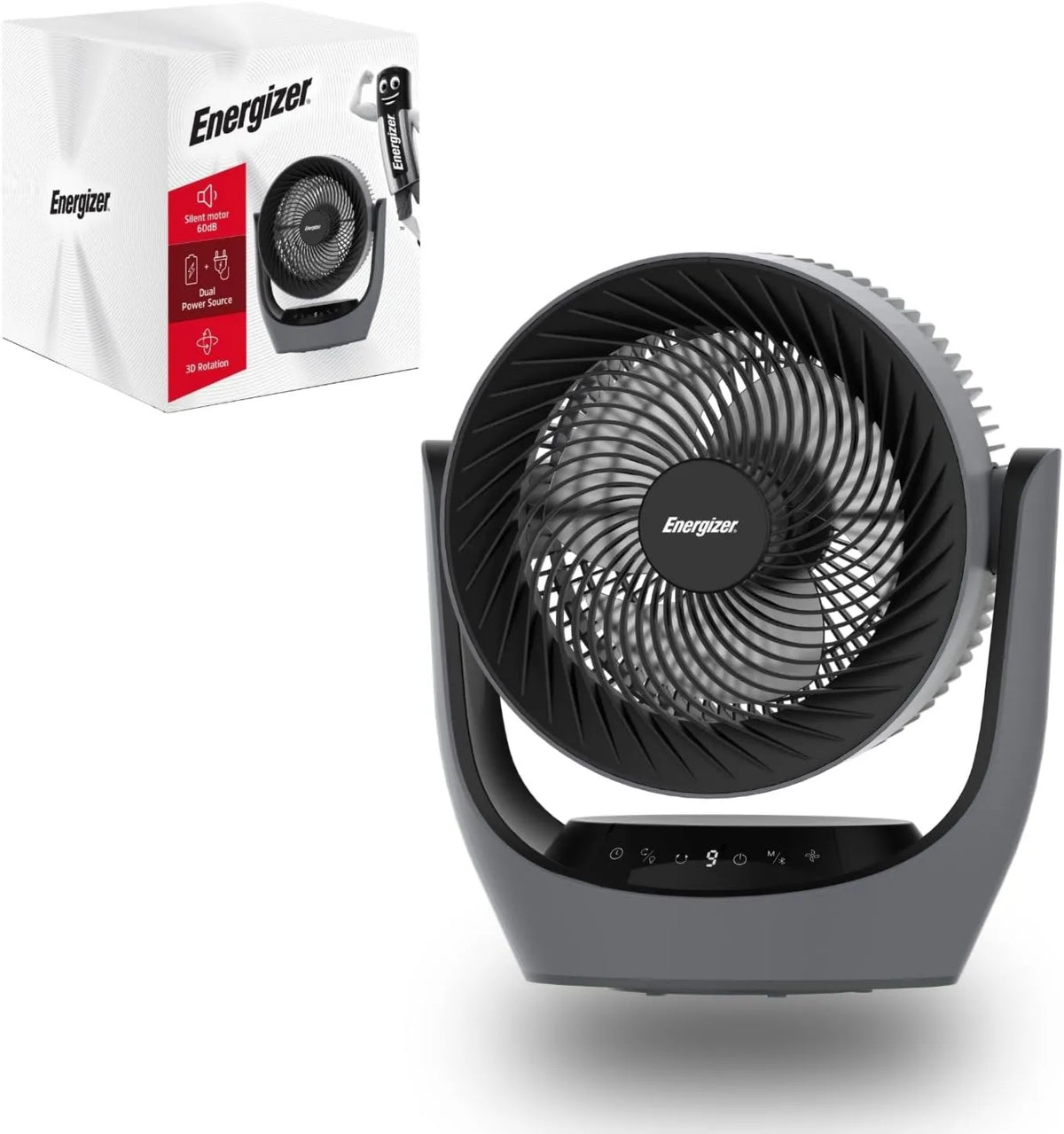 Energizer, Wentylator, 888 m3 / h, 35 dB, przenośny do odzyskiwania 3600 mAh, oscylacja 90 °, USB, cichy, szary, 4h Autonomia