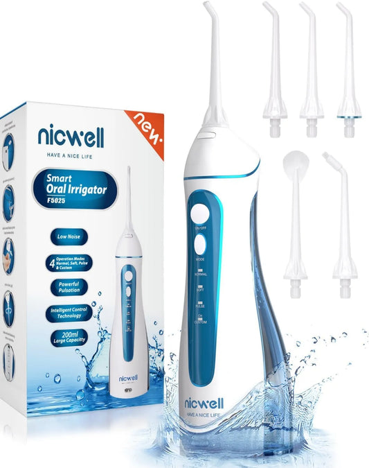 Nicwell, IPX7 przenośny, elektryczny hydropulent dentystyczny, 4 tryby, bezprzewodowy, do zębów: 4 tryby bezprzewodowe