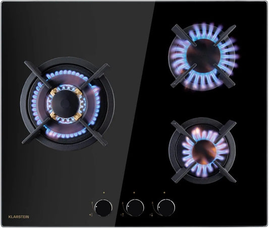 Klarstein płyta gazowa, 6,2 kW, 3,4 kW, 1,8 kW, Goldflame gazowa płyta kuchenna, palniki mosiężne, gaz ziemny/gaz propan, ceramika szklana