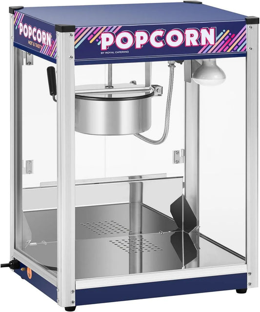 Royal Catering, Popcorn maszyna, 1500 W, 150 g, 5 kg, 500 ml, profesjonalny, catering, z powłoką nieprzywierającą powłoki, szkło