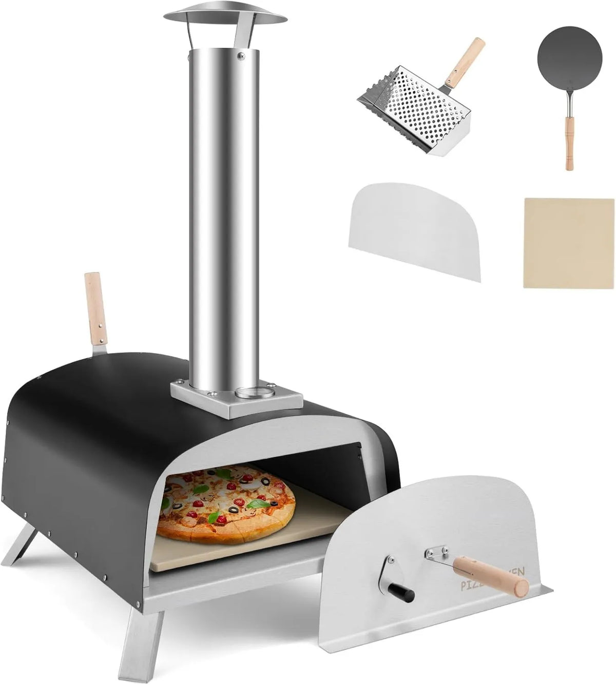 KOMFOTTEU piec do pizzy, Elektryczny mini piekarnik do pizzy, KOMFOTTUE, przenośne, do użytku na zewnątrz, grill, kemping, stal nierdzewna, Grill pizzy do grillowania, Pizza stone