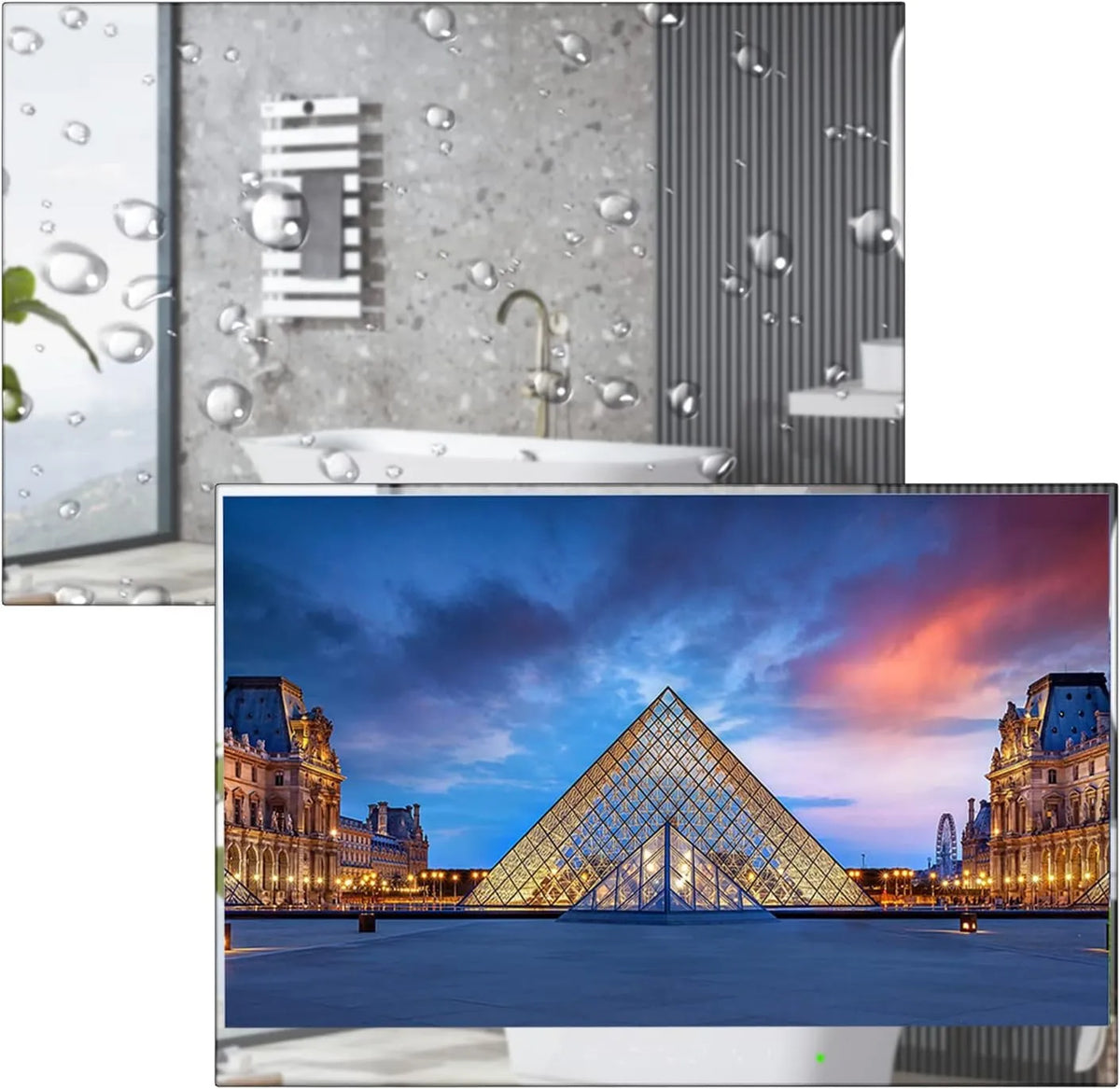 Soulaca telewizor, Smart TV 1080P HYM22E-0BLS90005, TV, WiFi, IP65, Bluetooth, biały, Model 2026, 22 ′, Lustro