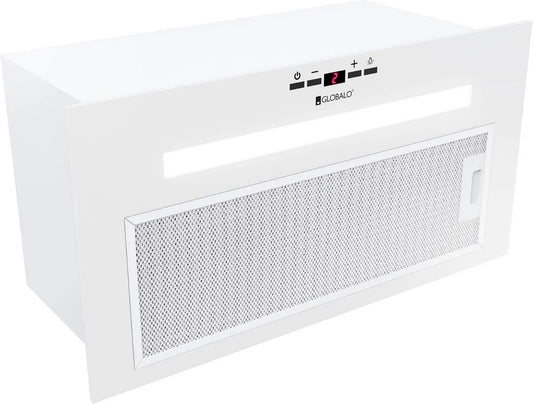GLOBALO okap kuchenny, Okap próżniowy, 80 cm, do wbudowania, biała, malowana stal, 4 poziomów mocy, wentylator płaski, filtr smarowy, pod szafą