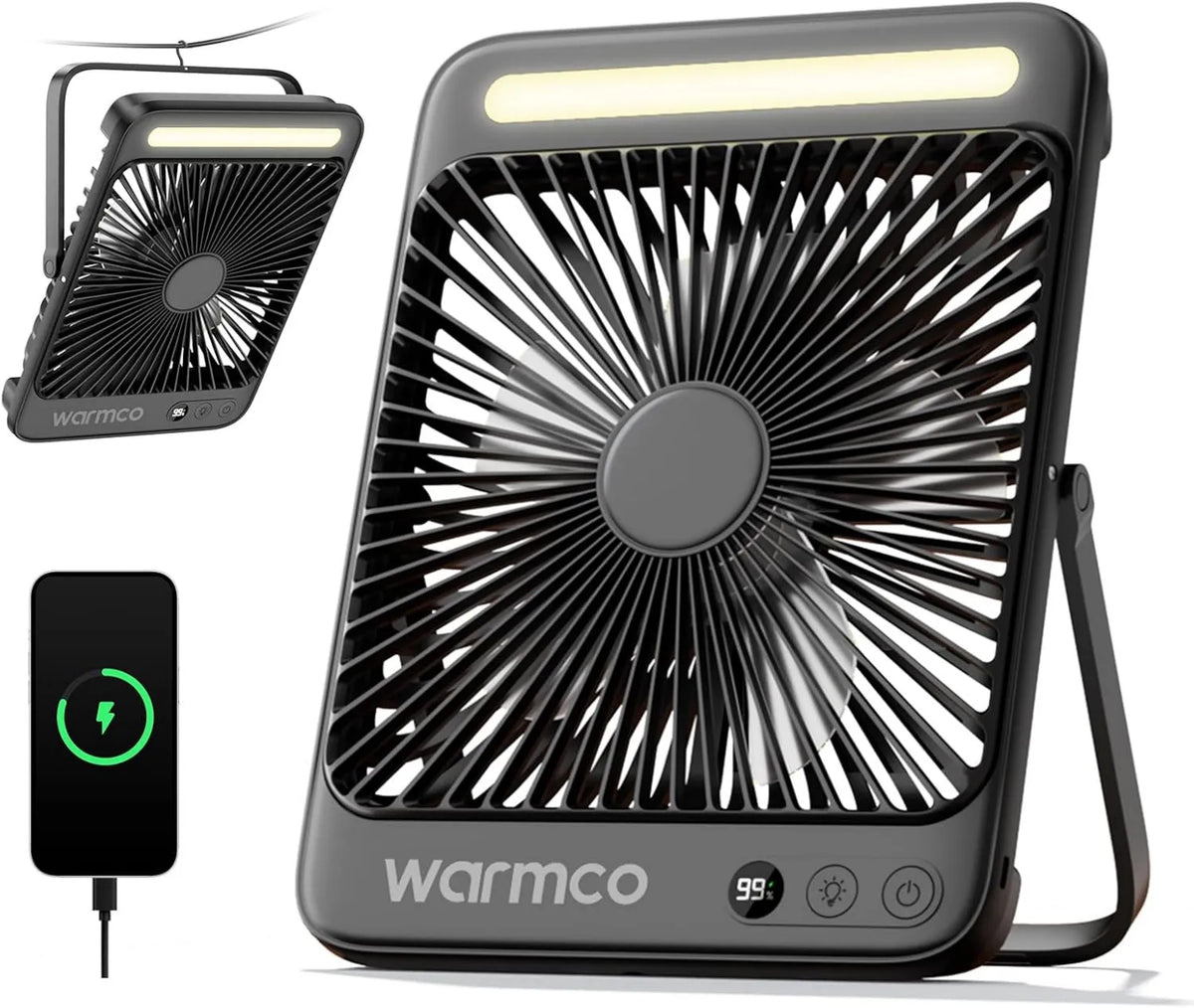 Warmco, Wentylator 20, 000 mAh, plener, kemping, LED światło, do 48 h 20000 mAh