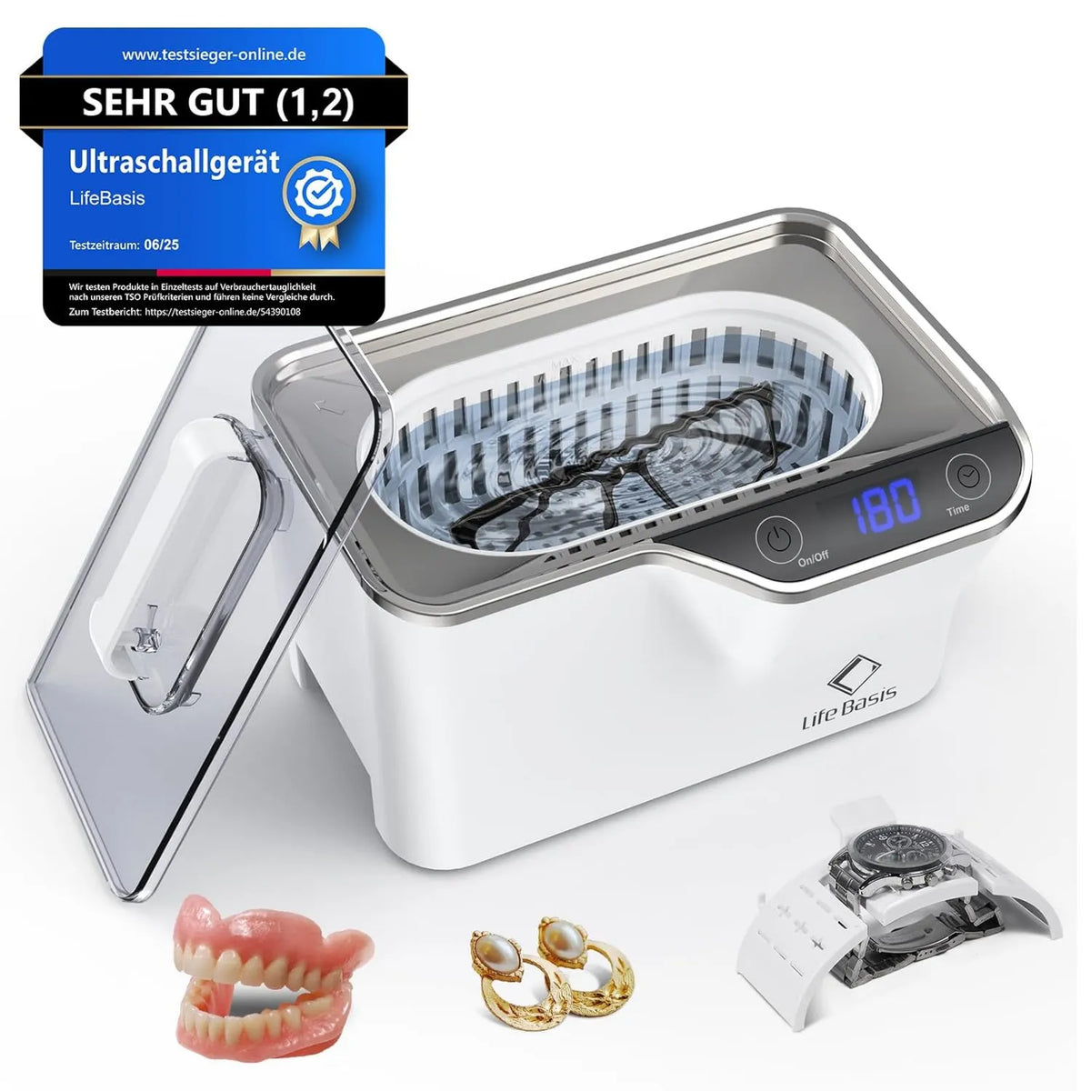 LifeBasis, Ultrasoniczny czyszczący zbiornik, 48000 Hz, 600 ML, do biżuterii