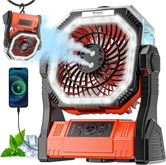 Kssvzz, Wentylator 20000 mAh, przenośny, licznik czasu, USB, kemping, LED i Crochet, 270 ° Obrót, Grill