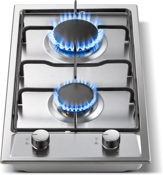 TopStrong płyta grzewcza, Płyta gazowa 2 Światła ze stali nierdzewnej, 30 cm, 2 pola grzewcze, 4200 W, do zabudowy, stal nierdzewna, piec gazowy