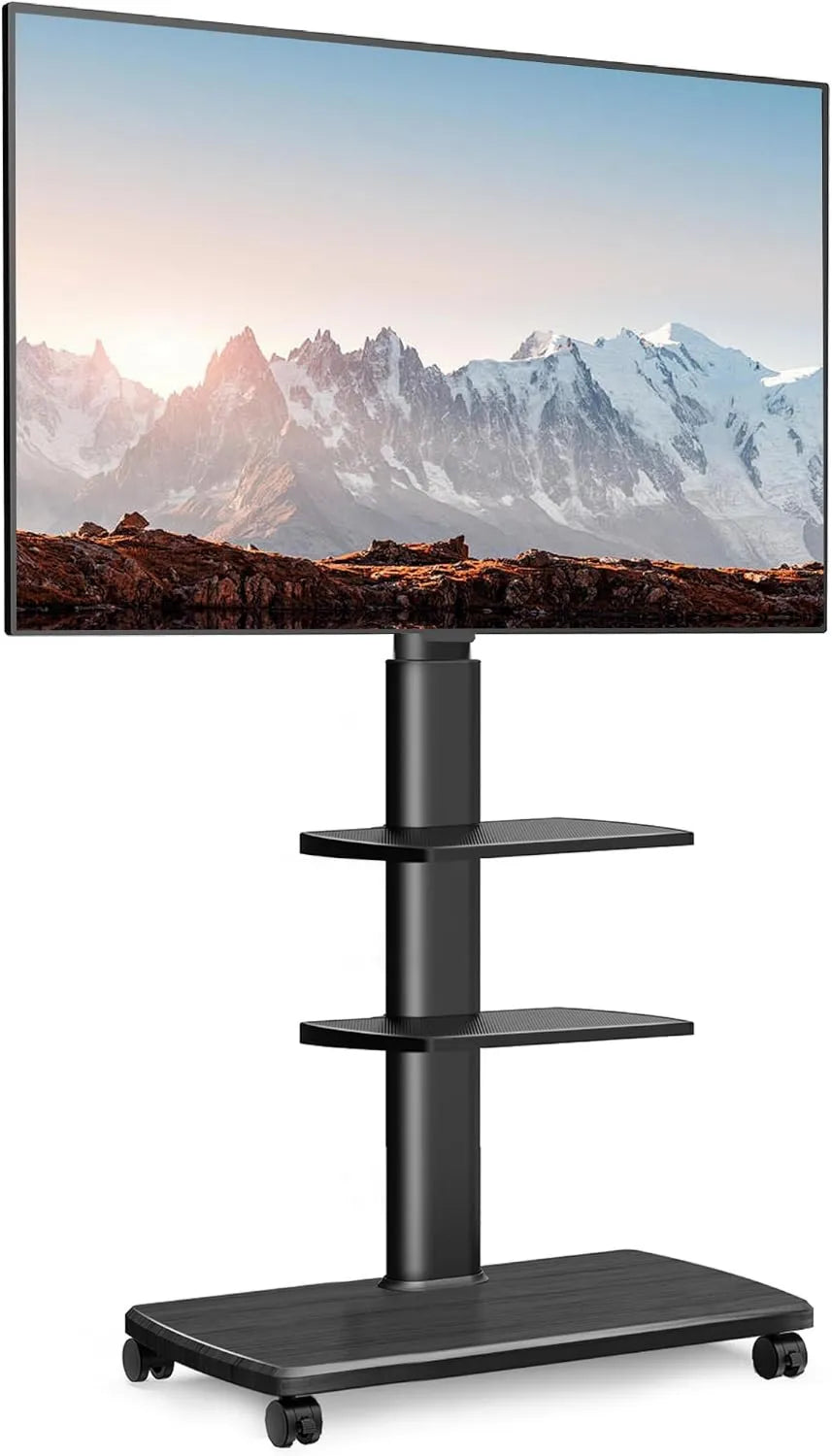 FITUEYES, 70-calowa szafka TV, 600X400 MM, koła jezdne, czarny, 6- stopy TV Stojak Regulowany w wysokości Pivilling 60 ° do 40 KG- Max VESA