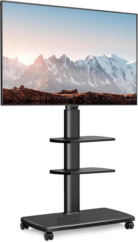 FITUEYES, 70-calowa szafka TV, 600X400 MM, koła jezdne, czarny, 6- stopy TV Stojak Regulowany w wysokości Pivilling 60 ° do 40 KG- Max VESA
