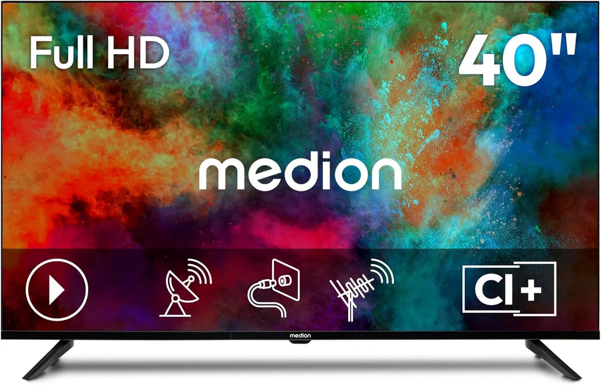 MEDION, Inteligentny telewizor MD840002, 40 cali, 2 HDMI, TV, potrójny tuner DVB- T2, S2, USB, minutnik, DVB- S2, Full HD, 100 DVB-T2 DVB-S2