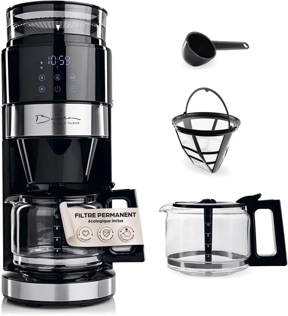 Barista Kaffee & Technik, Elektryczny ekspres do kawy, 1, 25 l, 900 W, dotyk, licznik czasu, Barista ekspres do kawy z szlifierką