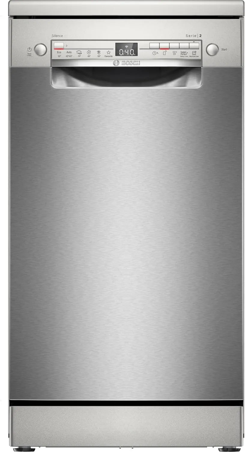 Bosch zmywarka, SPS2HKI55E do naczyń, 45 cm, Home Connect, szczupły format, antyśladowa szczotkowana stal, 65°C Express Programme, Series 2, Free- stojący, Maxi Box