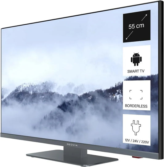 Neovia telewizor, Smart TV 12 V / 24 V, 220 V, 22 cali, 12 V, TV, WiFi, Bluetooth, Android OS, kemping, 2-letnia gwarancja, 55 cm, Borderless - Android Connected 12 V/24 V