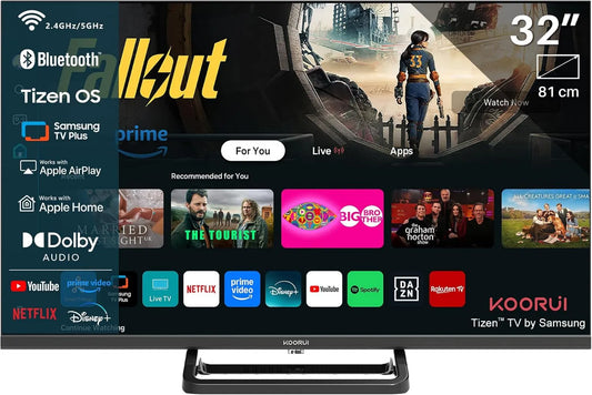 KOORUI, Smart TV, 32 cali, TV, K32Q1H- T8M, Tizen OS, potrójny tuner DVB- T2, S2, WiFi, Bluetooth, App Store, 2026, 80 cm, Telewizor podłączony K32Q1H-T8M DVB-T2