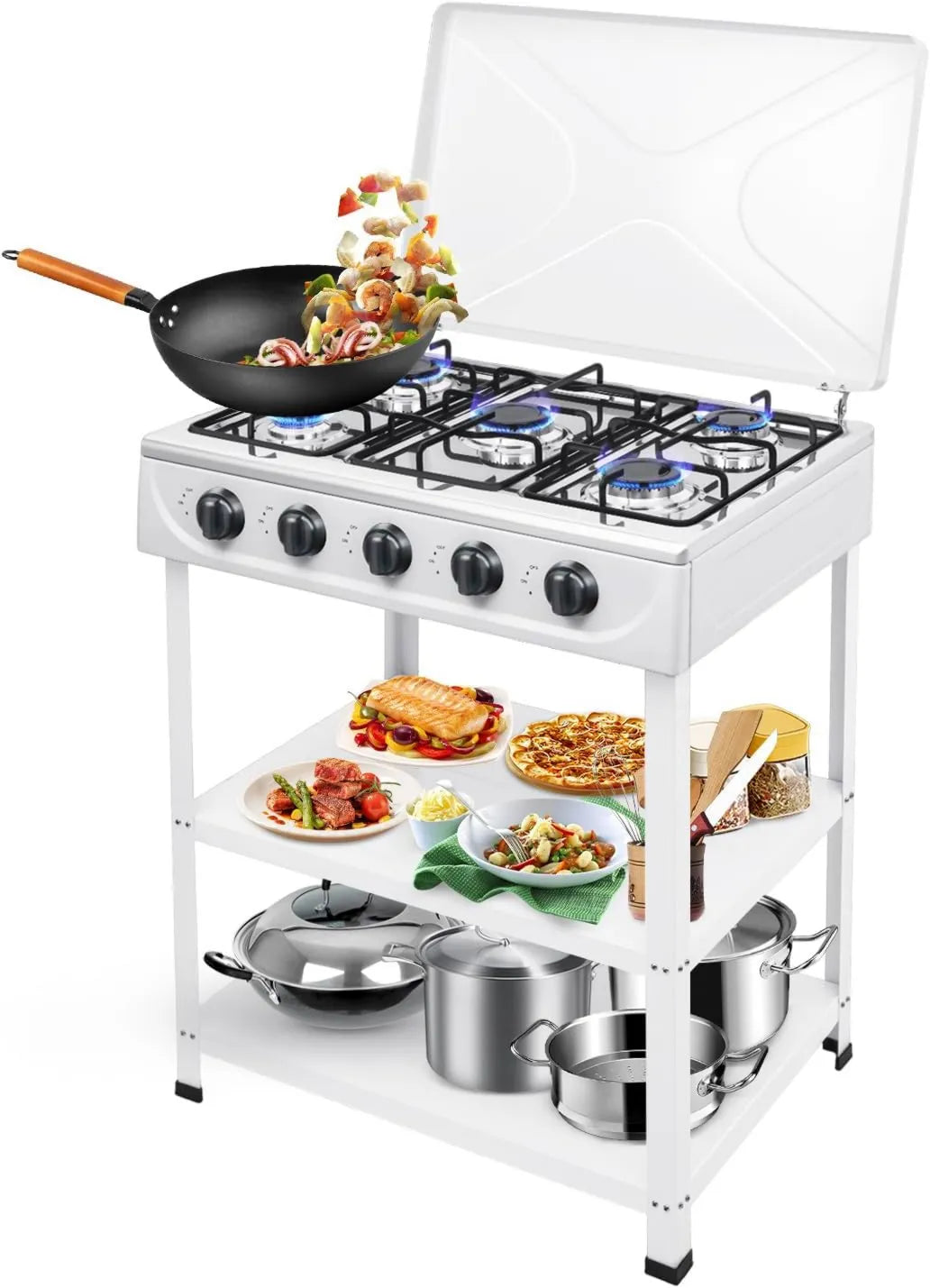 yikmid płyta grzewcza, Gotówka z piekarnikiem, przenośne, plener, samodzielne, grill, kemping, biały, pięć grillów