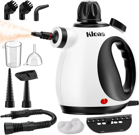 Odkurzacz, 1050 W, 350 ml, 250 ml, funkcja pary, KLONA wielofunkcyjna myjka parowa z 10 akcesoriami do dywanów, Ręczna myjka parowa do domu