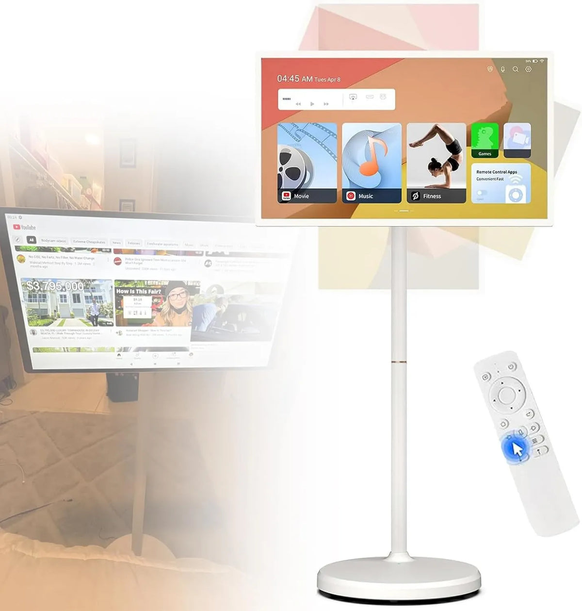 NzEupno, Inteligentna telewizja biały- 4 + 64 G, TV, przenośna, poruszające się koła, dotyk, biały, kamera 800 W, zintegrowana bateria biały-4